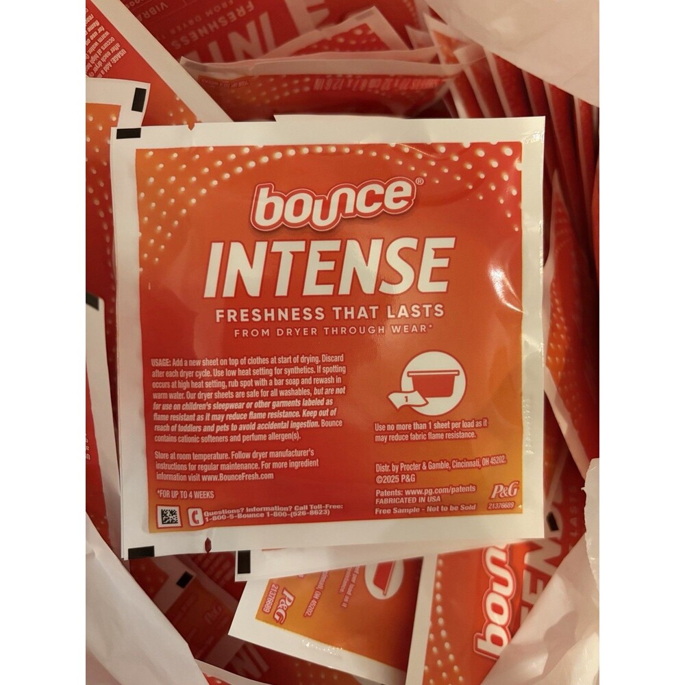 200 sheets Bounce intense dryer sheets Travel  Laundry Packs 2 sheets per pack
